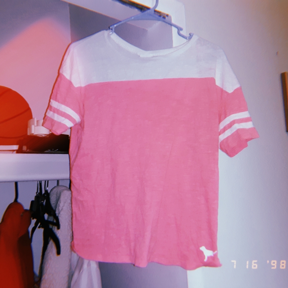 PINK  victoria secret white striped shirt